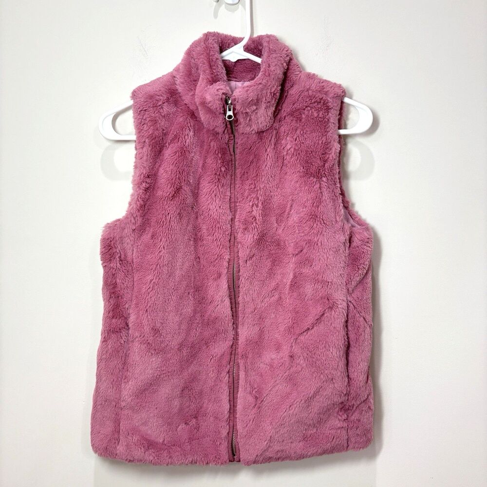 J Crew Vest Women XS Pink Faux Fur Mock Neck Zip Up Outerwear Fuzzy Velour Prep